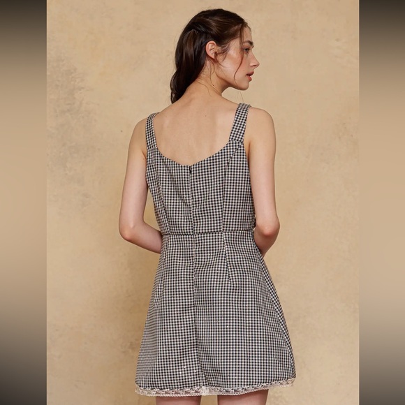 880. Gingham big bow mini dress black and white - Picture 3 of 3